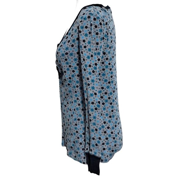 Y2K Anchor Blue Womens Floral V-Neck Long Sleeve Top XL 100% Cotton Gray & Black - Picture 6 of 7